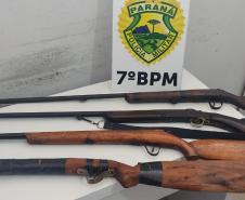 Em ocorrências distintas, PM apreende cinco armas de fogo e encaminha três suspeitos em Rondon (PR)