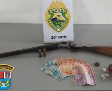 PM apreende armas e drogas em ocorrências distintas na região de Telêmaco Borba, nos Campos Gerais