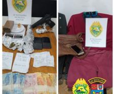 PM prende mulher logo após furto e apreende simulacro e porções de drogas nos Campos Gerais