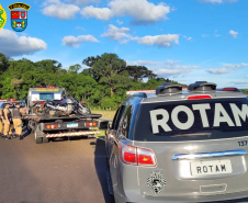 PM apreende oito motocicletas que trafegavam de maneira perigosa na PR 493, em Pato Branco, no Sudoeste paranaense