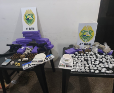 No Noroeste do estado, PM encaminha três pessoas e apreende 7,8 quilos de maconha e duas pistolas