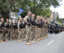 Tropas da Polícia Militar participam do desfile cívico-militar alusivo ao Dia da Independência. 