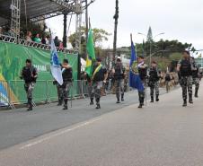 Tropas da Polícia Militar participam do desfile cívico-militar alusivo ao Dia da Independência. 