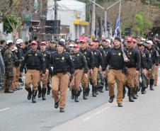 Tropas da Polícia Militar participam do desfile cívico-militar alusivo ao Dia da Independência. 