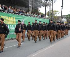Tropas da Polícia Militar participam do desfile cívico-militar alusivo ao Dia da Independência. 