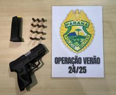 Durante a abordagem a um estabelecimento comercial uma pistola G2C
