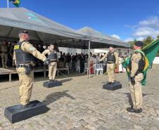  O ato marcou a entrega do comando do tenente-coronel Luiz Alexandre Murbach Soares ao major Paulo Fernando Pires Ribeiro