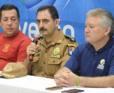 05 02 18 MatinhosDa equerda para direitaMajor Edson Oliveira Avila Subcomandante do 8ºGBCel. QOPM Chehade Elias Geha Comandante do 6º CRPMCel. QOPM Élio de Oliveira Manoel Secretário Chefe da Casa Militar e Coordenador Geral do Verão Paraná