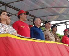 Cel. QOBM Fabio Mariano de Oliveira Comandante do Corpo de Bombeiros /Cel. QOPM Élio de Oliveira Manoel Secretário Chefe da Casa Militar e Coordenador Geral do Verão Paraná / Cel. QOPM Maurício Tortato Comandante geral da polícia Militar /Cel. QOPM Chehade Elias Geha Comandante do 6º CRPM