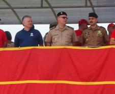 Da esquerda para direita: Cel. QOBM Fabio Mariano de Oliveira Comandante do Corpo de Bombeiros / Cel. QOPM Élio de Oliveira Manoel Secretário Chefe da Casa Militar e Coordenador Geral do Verão Paraná / Cwl. QOPM Maurício Tortato Comandante geral da polícia Militar / Cel. QOPM Chehade Elias Geha Comandante do 6º CRPM