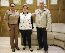Curitiba, 14 de maio de 2018. Visita ao Gabinete da Comandante Geral pela Legião Paranaense do Expedicionário Comandante da PMPR Coronel Audilene Rosa de Paula Dias Rocha Presidente da Legião Paranaense do Expedicionário Rachel Madureira Regnier Subdiretor do Museu do Expedicionário Tenente Lino Junior