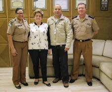 Curitiba, 14 de maio de 2018. Visita ao Gabinete da Comandante Geral pela Legião Paranaense do ExpedicionárioComandante da PMPR Coronel Audilene Rosa de Paula Dias Rocha Presidente da Legião Paranaense do Expedicionário Rachel Madureira Regnier Subdiretor do Museu do Expedicionário Tenente Lino Junior Chefe da 5ª Seção do EM Ten.-Cel. Vanderley Rothenburg