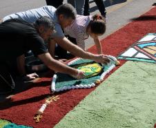 Curitiba, 31 de maio de 2018. Montagem do tapete Corpus Christi