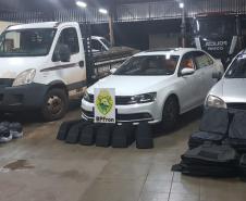Coletes balísticos prontos para o transporte são apreendidos por policiais do BPFron em Guaíra (PR)
