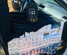 No Centro-Sul do estado, Operação Carnaval do BPRv apreende veículo com 25 caixas de cigarros contrabandeados