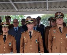 São José dos Pinhais, 17 de abril de 2019. Solenidade alusiva ao "Dia de Tiradentes" - Foto: Cel. Prates, Chefe do Estado-Maior da PMPR, Cel. Morais, Subcomandante-Geral da PMPR, e Cel. Pericles, Comandante-Geral da PMPR.