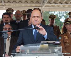 São Jose dos Pinhais, 20 de Maio de 2019. Dia do Patrono da PMPR. Discurso Secretario de Segurança General carbonell para tropa.