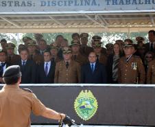 São Jose dos Pinhais, 20 de Maio de 2019. Solenidade alusiva ao Patrono da PMPR. O Comandante da Tropa, Ten.-Cel QOPM Carlos Alberto Rodrigues Assunção, apresenta a tropa ao Secretário de Segurança Pública.