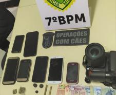 Militares estaduais do 7º BPM apreendem drogas e arma de fogo, recuperam veículo e encaminham sete pessoas, em situações distintas no Noroeste do estado