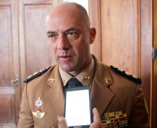 Curitiba, 19 de junho de 2019. Alto Comando da PMPR recebe homenagem na Camera municipal de Curitiba. Foto: entrevista Presidente da Ten-Cel Hudson.