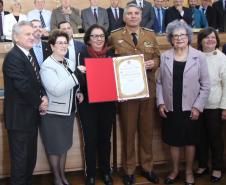 Curitiba, 19 de junho de 2019. Alto Comando da PMPR recebe homenagem na Camera municipal de Curitiba. Foto: Cel Pericles e demais autoridades.