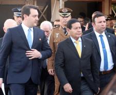 Curitiba, 28 de junho de 2019. Regimento de Polícia Montada comemora 140 anos com solenidade e a participação do presidente em exercício, Hamilton Mourão. Foto: chegada do presidente em exercício Hamilton Mourão ao Regimento de Polícia Montada.