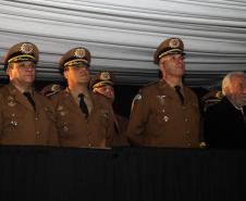 São José dos Pinhais, 05 de julho de 2019. Aspirantado turma 2019. Foto: Cel. Ronaldo de Abreu, Comandante da APMG, Cel. Samuel Prestes, Comadante do Corpo de Bombeiros, Cel. Péricles de Matos, Comandante-Geral da PMPR, e Darci Piana, Vice-governador do Paraná.