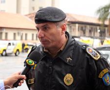 Curitiba, 02 de agosto de 2019.  Polícia Militar deflagra Operação 100 com mais de 500 policiais e 165 viaturas em Curitiba. Foto: Cel. QOPM Péricles de Matos, Comandante-Geral da PMPR, fala a imprensa durante o lançamento da Operação.