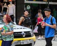 Policiais Militares em ocorrência nesta sexta-feira (8) Dia Internacional da Mulher no centro de Curitiba.   Curitiba, 08/03/2019 -  Foto: Geraldo Bubniak/ANPr