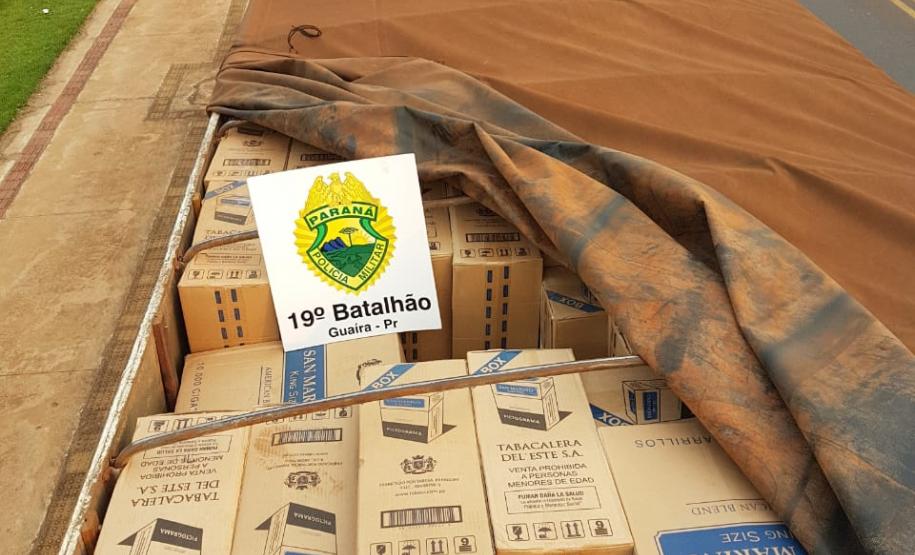 Carga de cigarros contrabandeados avaliada em R$ 3 milhões é apreendida pela PM e PRF em Guaíra (PR)