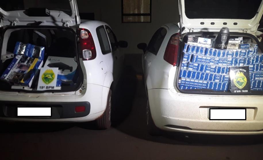 PM apreende dois carros, cigarros e eletrônicos contrabandeados no Oeste do estado