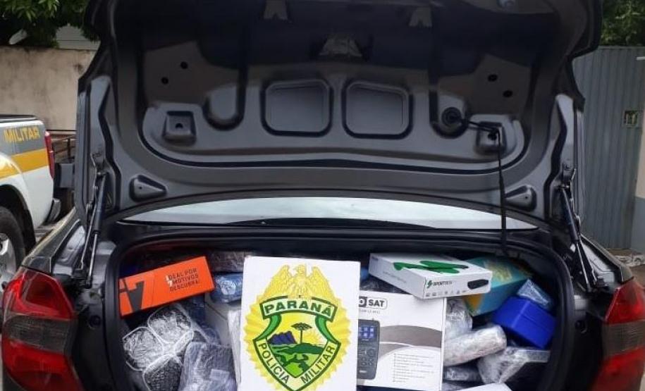 PM apreende produtos eletrônicos contrabandeados, uma arma de fogo e prende homem que furtava objetos de loja, no Noroeste do estado