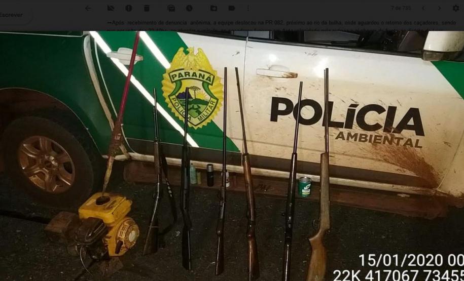 Polícia Ambiental apreende seis armas e prende dois homens por caça ilegal em São João do Ivaí, no Centro-Norte do estado