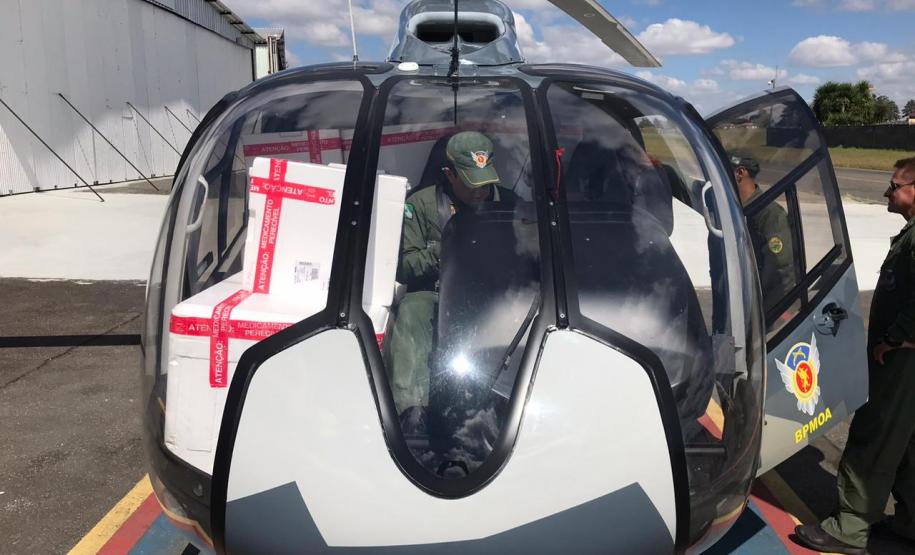 Batalhão Aéreo da PM desloca aeronave para distribuir vacinas por todo o estado