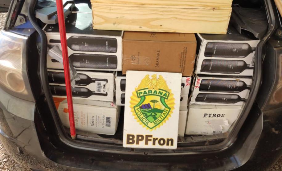 No Sudeste do estado, BPFron apreende carro carregado com vinhos contrabandeados