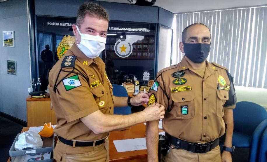 No BPTran, praças promovidos recebem as novas divisas do comandante da unidade