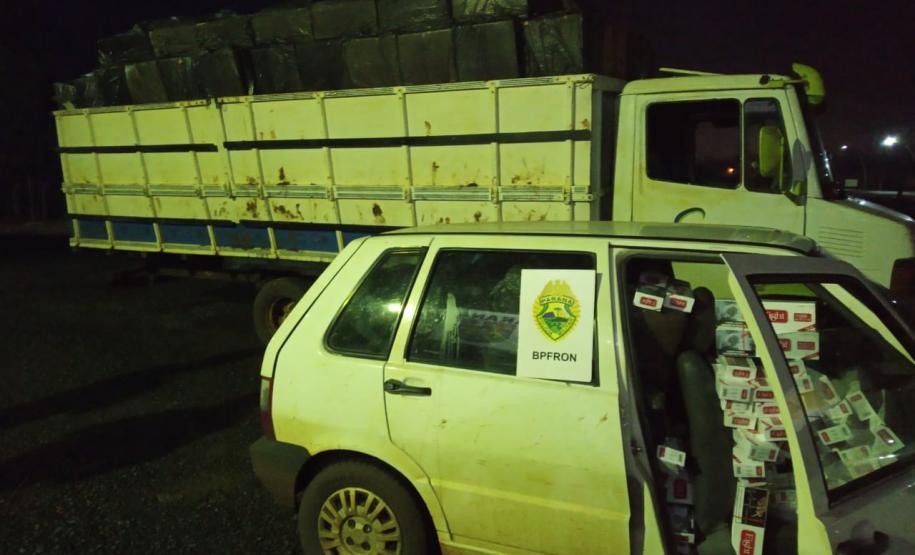 BPFron apreende 40 mil pacotes de cigarros e 98 caixas de vinhos contrabandeados no Oeste do estado