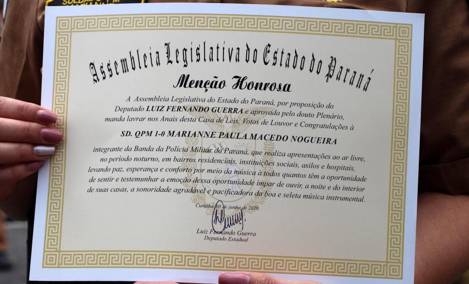Banda de Música da PM recebe Menção Honrosa da Assembléia Legislativa do Paraná
