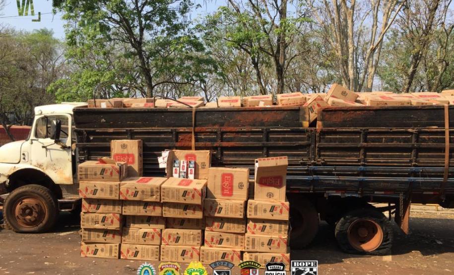 Ação conjunta da Operação Hórus resulta em apreensão milionária de cigarros em Guaíra (PR)