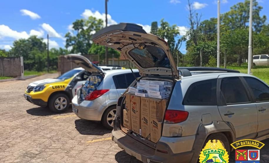 Cinco veículos carregados com cigarros contrabandeados são apreendidos pela PM, em ações separadas, no Noroeste
