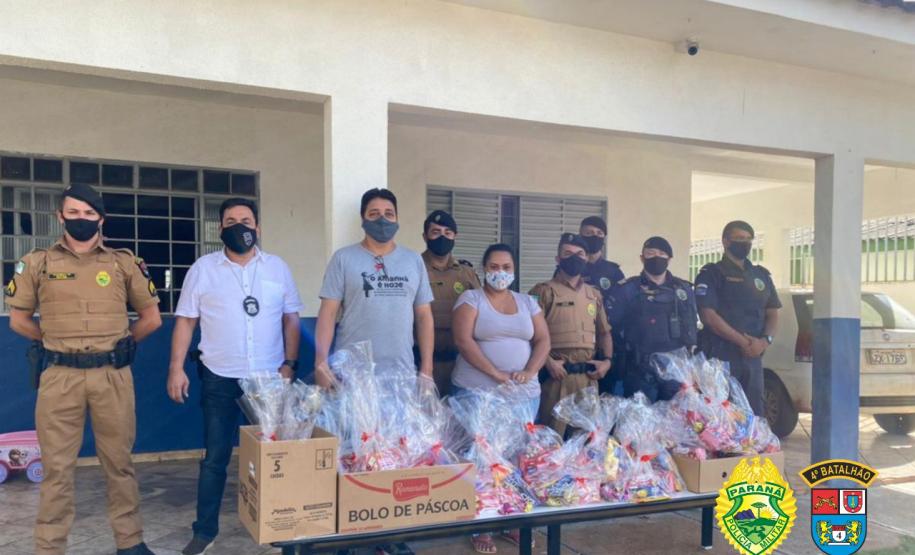 Cerca de 450 caixas de chocolates são arrecadados pela PM em Maringá e Sarandi para ação de Páscoa