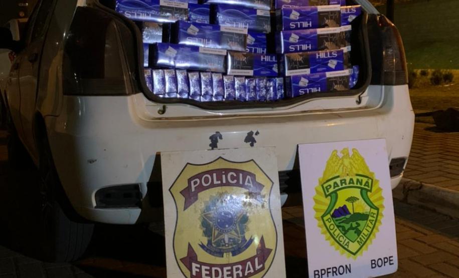 Em Mercedes (PR), ação integrada entre policiais militares e federais resulta na apreensão de carga de cigarros avaliada em R$ 100 mil