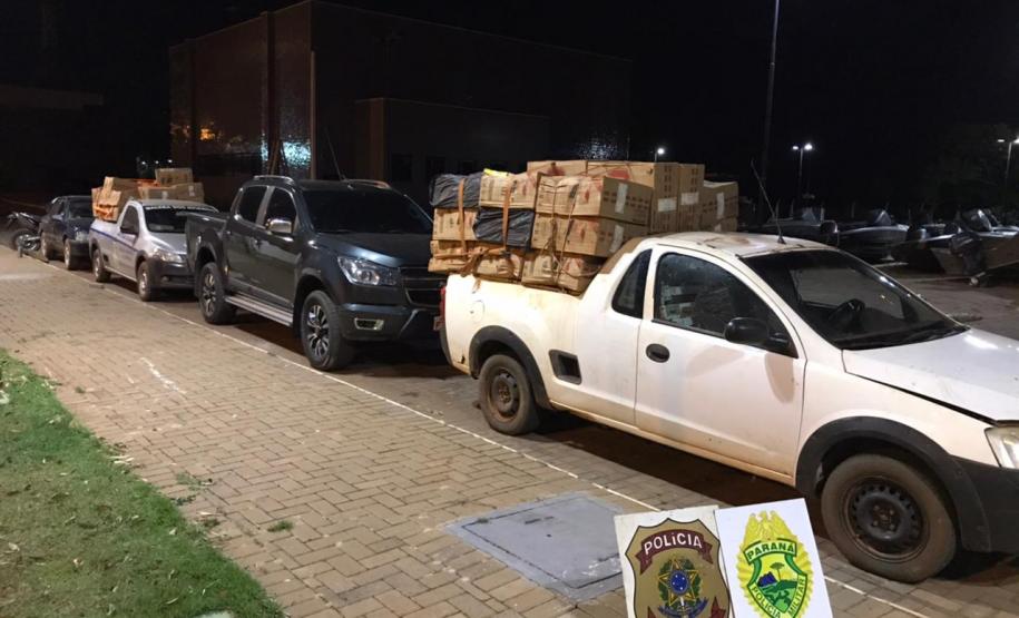 No âmbito da Operação Hórus, Polícia da Fronteira apreende 32 pneus contrabandeados e 7,5 mil pacotes de cigarros em situação ilegal, em Terra Roxa (PR)