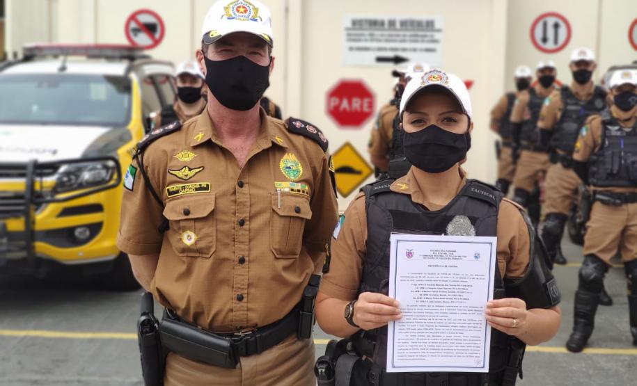 Policiais militares do BPTran são homenageados pelo profissionalismo aplicado no atendimento de ocorrência de tráfico na Capital
