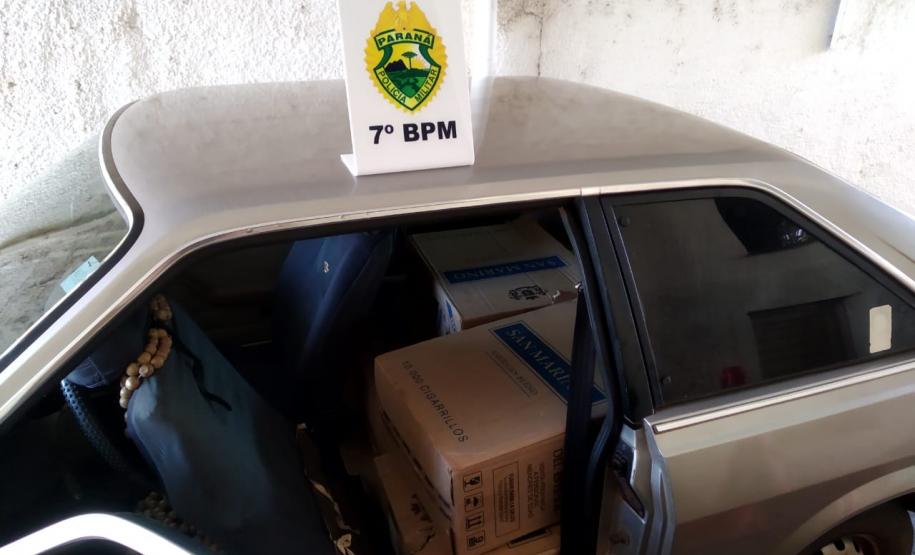 No Noroeste do estado, PM prende homem e apreende carro carregado com cigarros contrabandeados