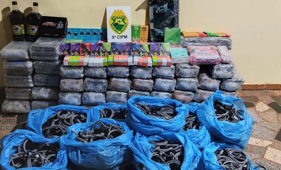 PM prende três homens e apreende grande quantidade de contrabando e uma espingarda no Noroeste do estado