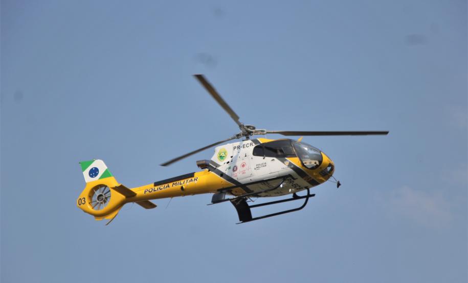 Com apoio de helicóptero, PM recupera caminhonete furtada carregada de cigarros na região Oeste do Estado.