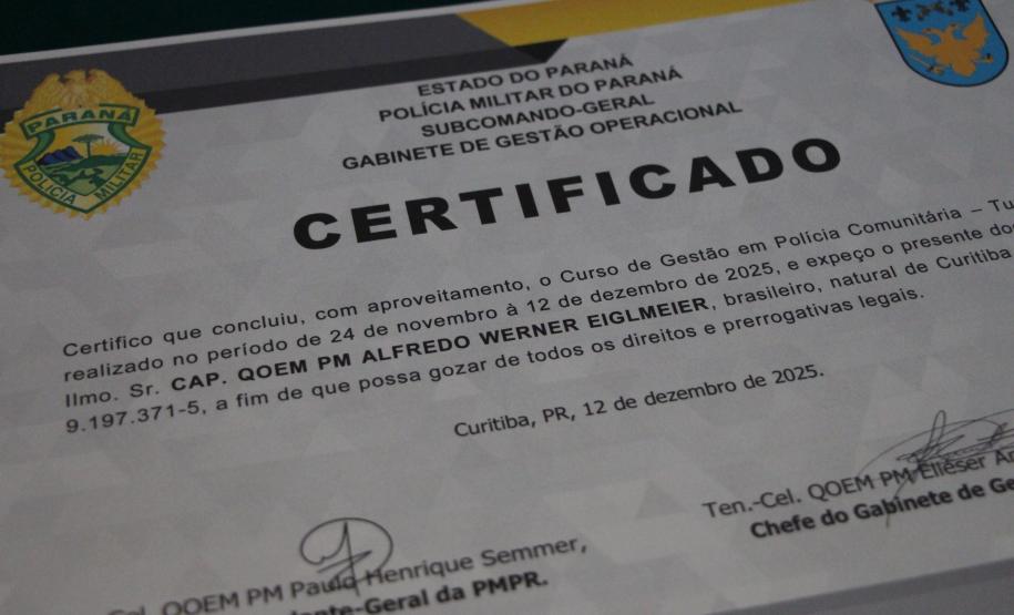 Solenidade marca conclusão do curso de Gestão em Polícia Comunitária da PMPR