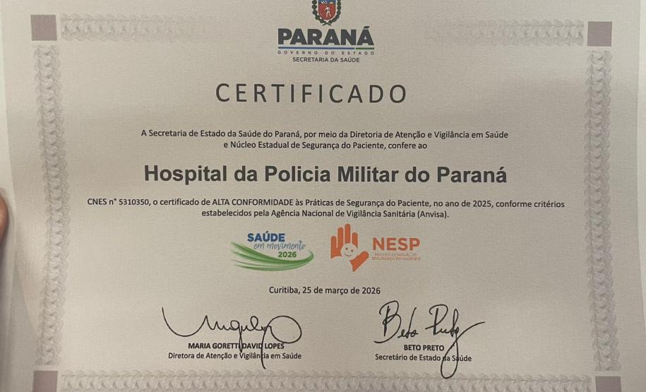 A conquista reafirma o elevado padrão de qualidade mantido pelo Hospital da Polícia Militar do Paraná (HPM), resultado direto do comprometimento, da capacitação.