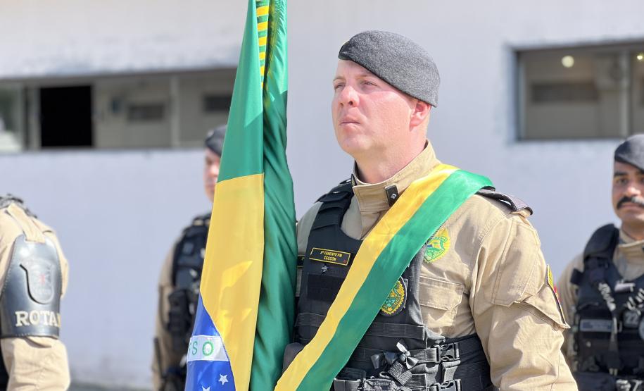 O ato marcou a entrega do comando do tenente-coronel Luiz Alexandre Murbach Soares ao major Paulo Fernando Pires Ribeiro